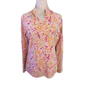 IBKUL Pink & Orange Women’s Small Musical Note Print Quarter Zip UPF Sun Shirt